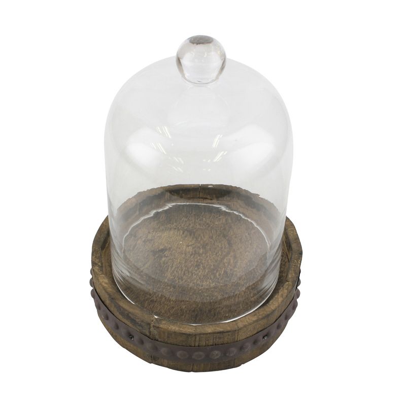 12.5&#34; Glass Bell Cloche with Rustic Wood and Metal Base Brown - Stonebriar Collection, 2 of 5