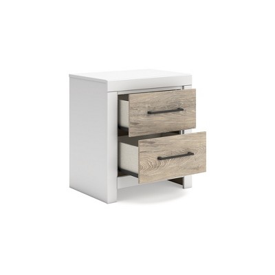 White and Light Brown 2-Drawer Transitional Nightstand