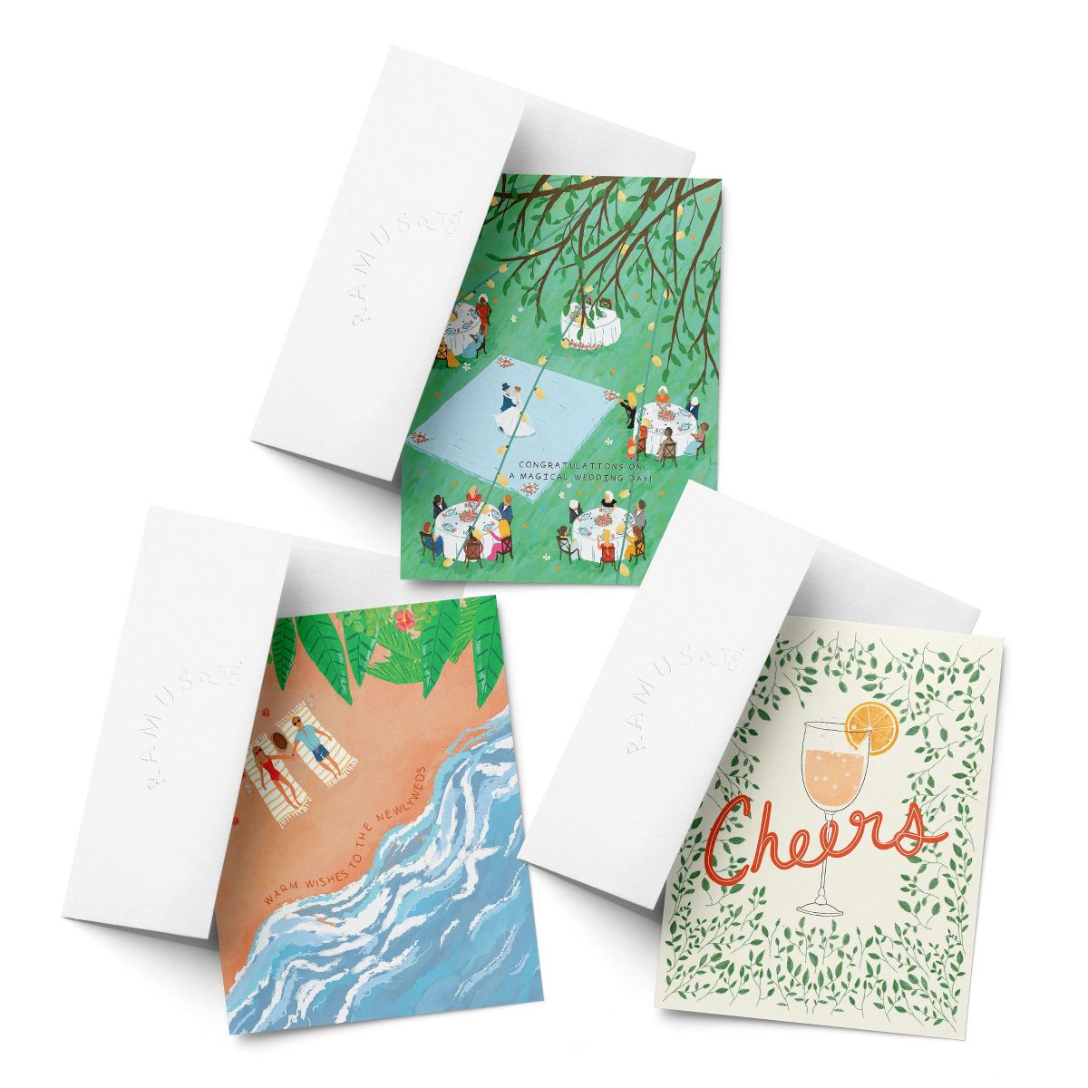 Wedding Greeting Card Pack (3ct) "Cheers, Magical Wedding, Newlywed Couple" by Ramus & Co