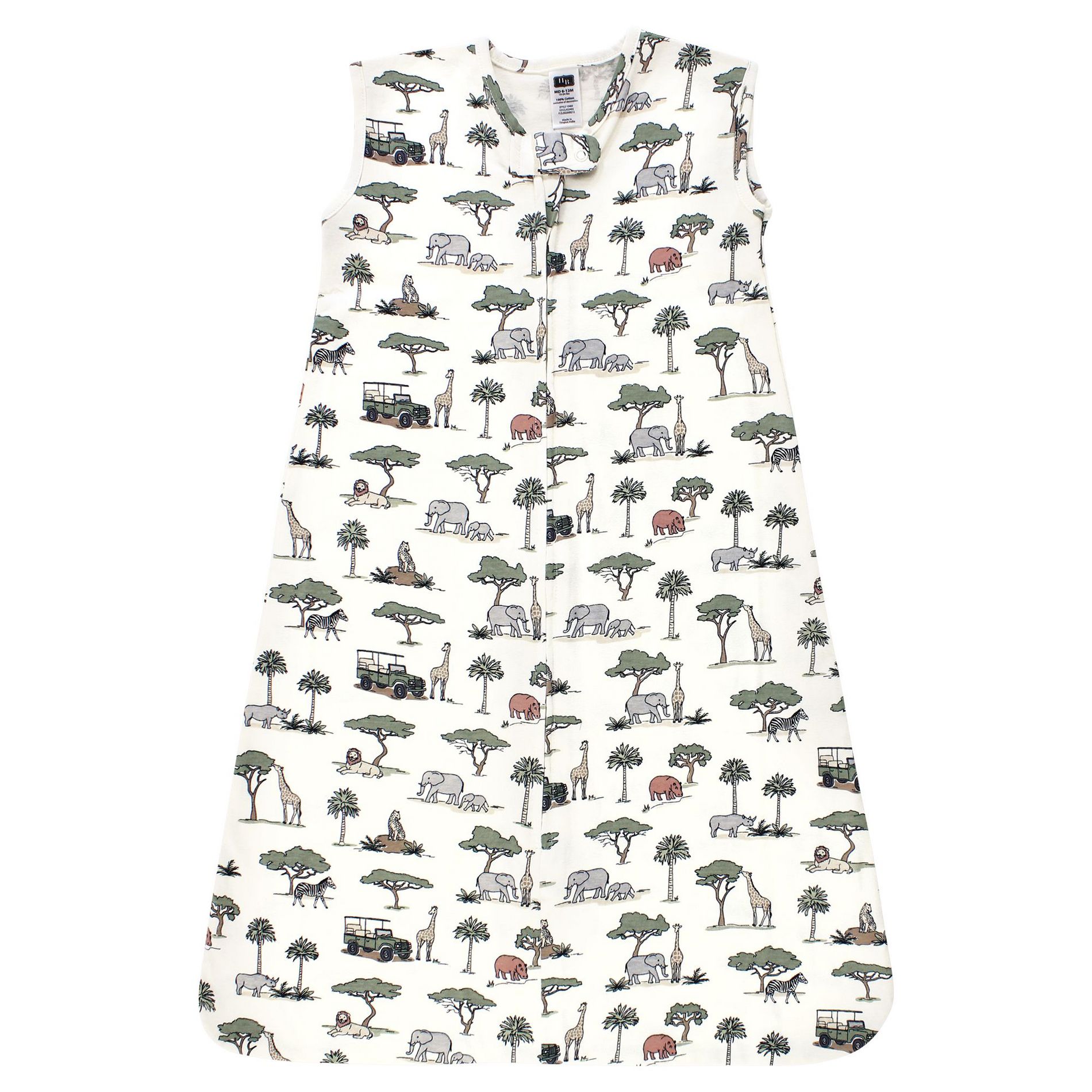 Hudson Baby Cotton Sleeveless Wearable Sleeping Bag, Sack, Blanket, Going On Safari, 6-12 Months