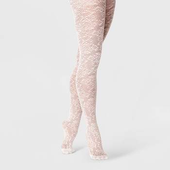 Women's Cross Stitch Floral Tights - A New Day™ Cream