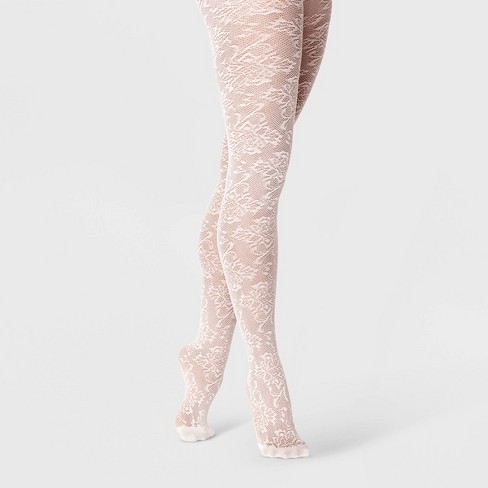 Women's Cross Stitch Floral Tights - A New Day™ Cream : Target