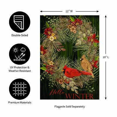 Green Taffeta Winter Garden Flag with Wreath and Cardinals