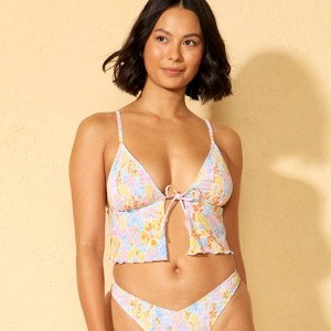 Women's Smocked Tie-Front Fly Away Floral Print Tankini Top - Wild Fable™ Pink/Yellow/Blue - 1 of 4