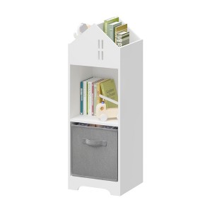 Ruvalino Decorative Bookshelf Dollhouse Bookcase with Fabric Drawers for Kids Playroom Nursery, White Gray, 12.3"*11.8"*35.8" - 1 of 4