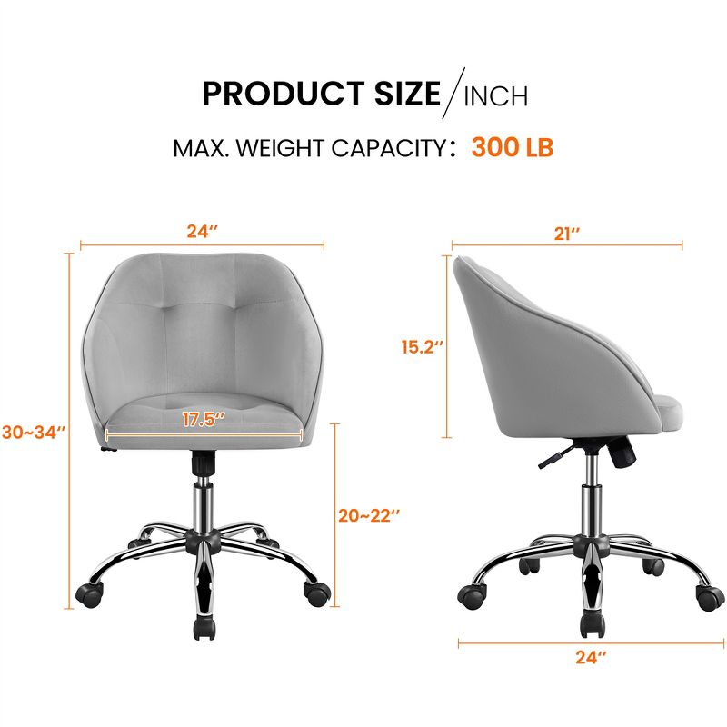 Yaheetech Velvet Desk Chair for Home Office, Soft Height Adjustable 360° Swivel Computer Chair, 4 of 8