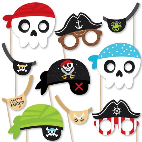 Big Dot of Happiness Pirate Ship Adventures Glasses, Masks, and Headpieces  - Paper Card Stock Skull Birthday Party Photo Booth Props Kit - 10 Count