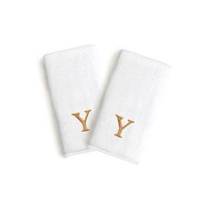 Linum Home Textles Monogrammed Luxury 100% Turkish Cotton Novelty White Hand Towels  (Set of 2) - 1 of 1
