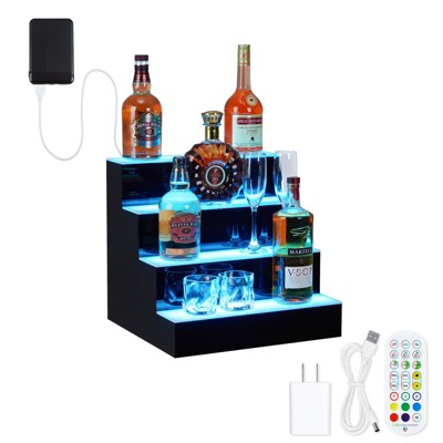 LED Lighted Liquor Bottle Display, 4 Tier 16 Inch LED Bar Display Shelf with Remote & App Control