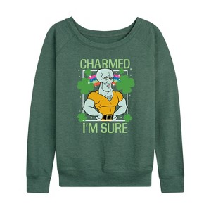 Women's - SpongeBob Squarepants - Charmed Im Sure Lightweight French Terry Wide Neck Long Sleeve Shirt - 1 of 4