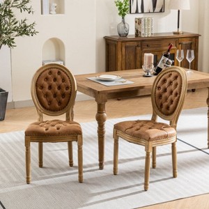 CAVINAS French Style Dining Chairs Set of 2, PU Leather Dining Room Chairs with Button Tufting and Solid Wood Legs - 1 of 4