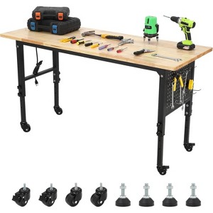 Adjustable Wood Workbench,Heavy Duty Workbench with Pegboard Power Strip,Garage Work Table w/Wheels & Leveling Feet for Garage Home Office - 1 of 4