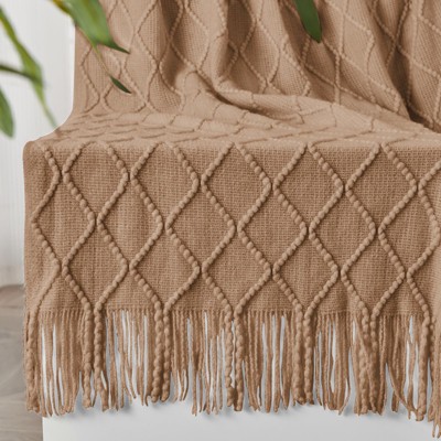 Inhand Knitted Gift Throw Blanket for Couch and Bed, 50"x60" Romatic Lightweight Decorative with Tassel, Farmhouse Warm Woven for Women