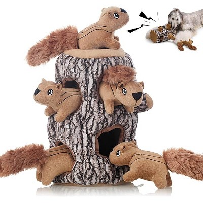 Laifug Hidden Squirrel Plush Dog Toy£¬ Interactive Squeaky Dog Toy Hide and Seek, XL