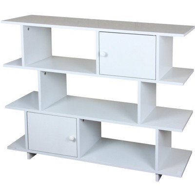 Home Basics 3 Tier Wood Book Shelf with 2 Cabinet Doors, White