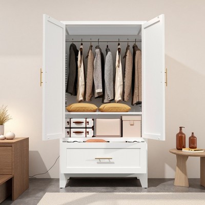 ORRD 60" Metal Wardrobe Cabinet with Drawer, Hanging Rod & Shelf – White