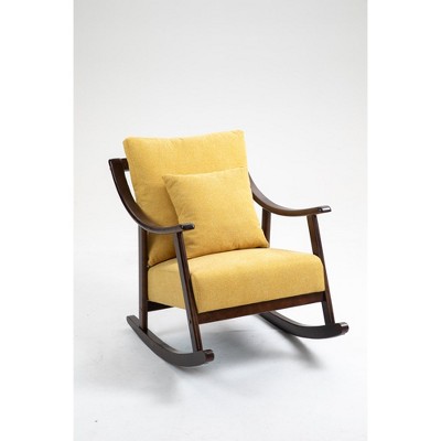 Upholstered Rocking Chair with Fabric Padded Seat,Comfortable Rocker Solid Wood for Living Room,Modern Armchair