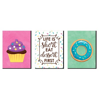 Big Dot of Happiness Sweet Shoppe - Cupcake Nursery Wall Art, Donut Kids Room Decor & Bakery Kitchen Home Decor - 7.5 x 10 inches - Set of 3 Prints