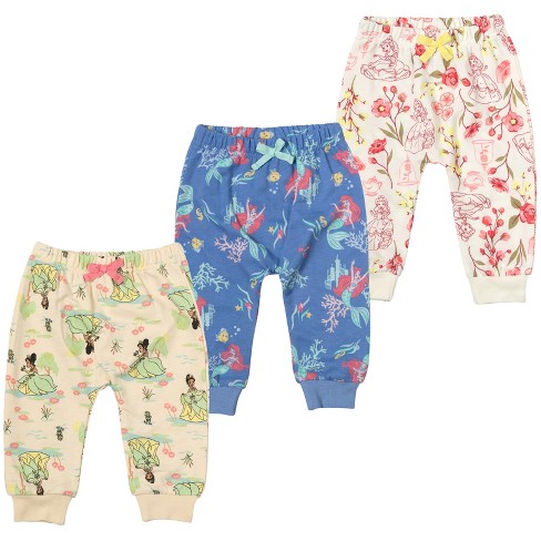 Disney Princess Ariel Tiana Belle Baby Girls French Terry 3 Pack Pants  Newborn To Infant : Target