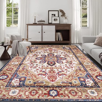 Area Rug Vintage Bohemia Large Persian Non-slip Washable Rug For Living Room Kitchen Bedroom Living Room Flower Design Blue/Gold