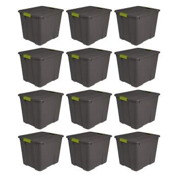  Sterilite 18 Gallon Tuff1 Storage Tote, Stackable Bin with Lid,  Plastic Container to Organize Garage, Basement, Attic, Gray Base and Lid,  6-Pack