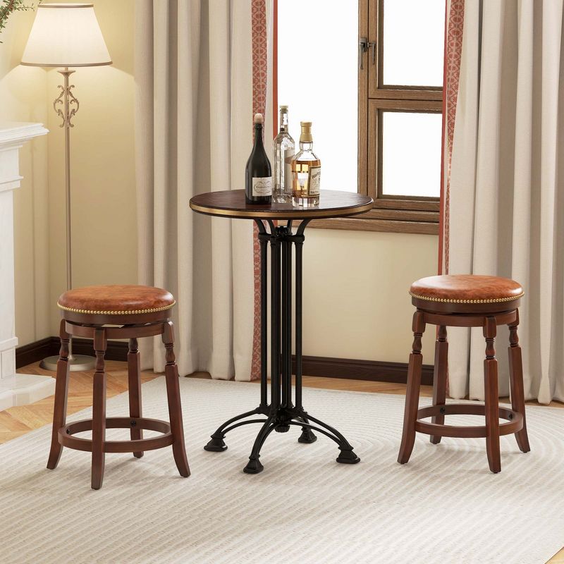 Costway 24" Swivel Bar Stool Set of 2/4 with Upholstered Seat & Rubber Wood Frame Round Walnut, 2 of 8