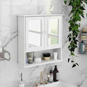 KWPZQEB Bathroom Cabinet Wall Mounted with 2 Doors & Mirror, Storage Cabinet with Open Shelf, Wall Mount Storage Cabinet for Laundry Room, Bathroom - 1 of 4