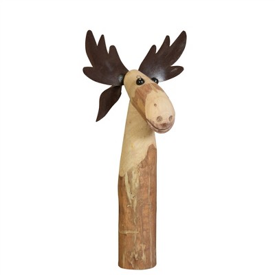 HomeRoots 19" Brown Wood and Metal Moose Tabletop Sculpture