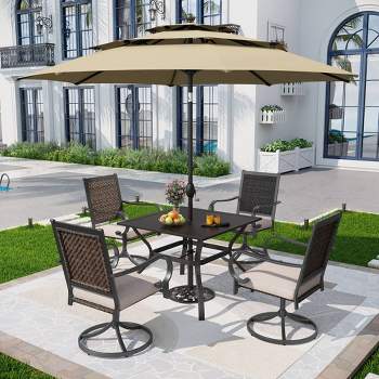 5pc Patio Dining Set with 360 Swivel Chairs with Cushions and Square Steel & Faux Wood Tabletop - Captiva Designs