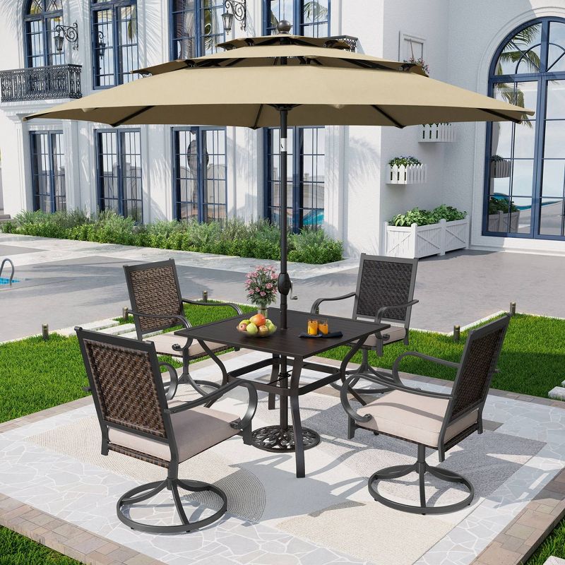 5pc Patio Dining Set with 360 Swivel Chairs with Cushions and Square Steel &#38; Faux Wood Tabletop - Captiva Designs, 1 of 21