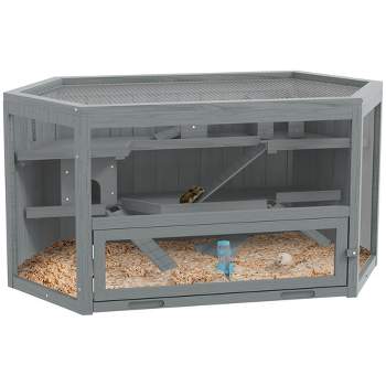PawHut 3-Tier Large Wooden Hamster Cage with Seesaws, Small Animal Cage and Habitat, Mice, Rat, Gerbil, & Hamster Habitat
