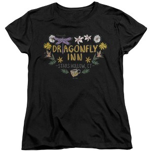 Women's Gilmore Girls Dragon Fly Inn Chalk Floral Heart T-Shirt - 1 of 4