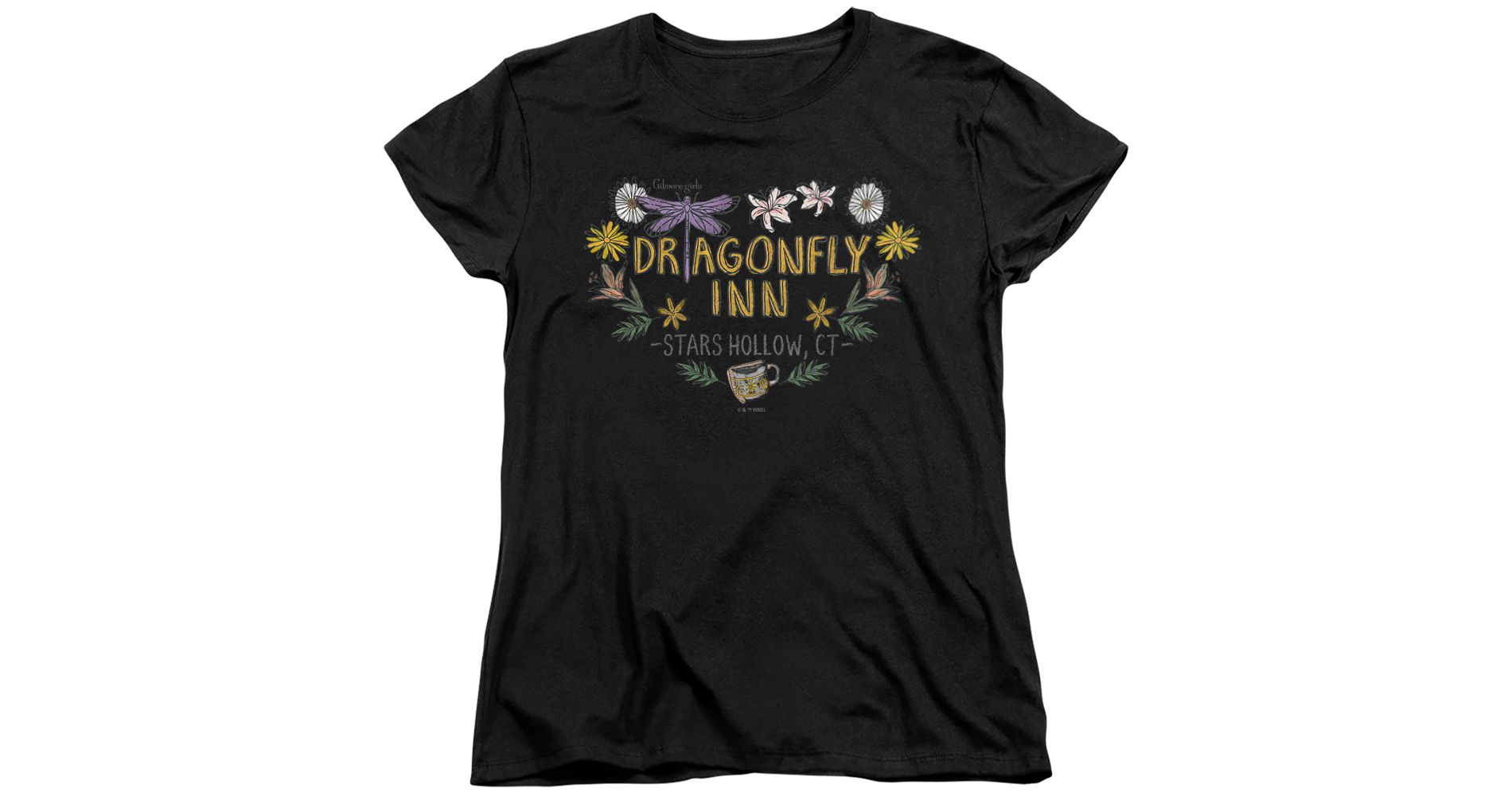 Women's Gilmore Girls Dragon Fly Inn Chalk Floral Heart T-Shirt