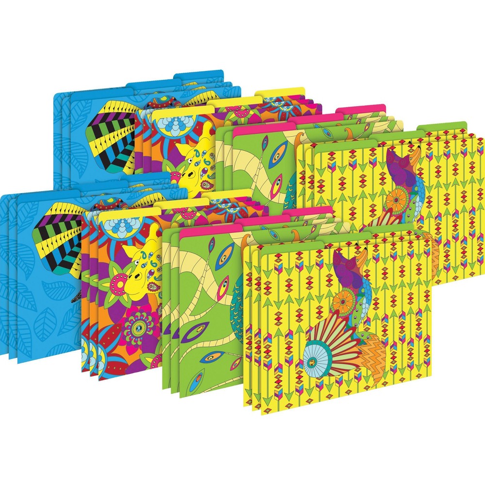 Barker Creek Bohemian Animals 14pt Letter-Size File Folders Multi-Design Set 24 per Set: Stationery, Top Tab, 50 Sheet Capacity