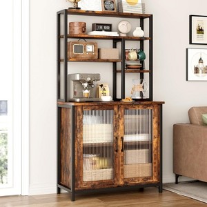 Nasitip Brown 64.5" Baker's Rack with Cabinet, Freestanding Microwave Stand with Shelves, Tall Kitchen juice Bar Storage with Adjustable Feet - 1 of 4