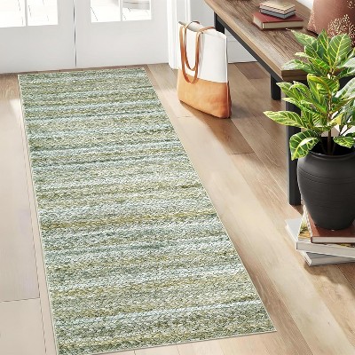 Acekool 5x7 Green Washable Area Rug, Modern Solid Braid Print, Non-Slip, Stain Resistant, Low Pile Accent Carpet for Living Room Bedroom