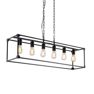 HBEZON 41'' Pendant Light, 6-Light Height Adjustable Hanging Lamp, Industrial Metal Wood Chandelier for Kitchen Island, Dining Room, Foyer - 1 of 4