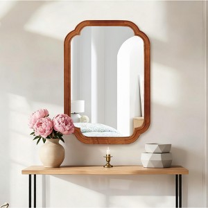 20 x 30 inch Natural Wood Color Solid Wood Frame Rounded Corner Wall Decorative Mirror for Bedroom Entryway and Living Room - 1 of 4