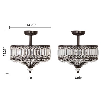 Elegant Hollywood Bronze & Glass Drum Ceiling Light with K-9 Crystals