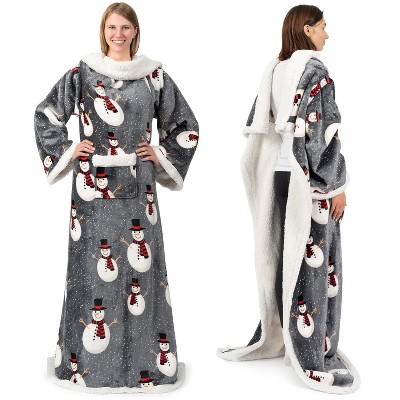 PAVILIA Wearable Blanket with Sleeves for Women Men Adults, Warm Soft Plush Snuggle Pocket Sleeved TV Throw
