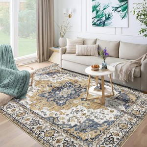 Washable Area Rug Vintage Medallion Floral Soft Rug Indoor Non Slip Low Pile Carpet for Living Room Bedroom Dining Room Home Office - 1 of 4