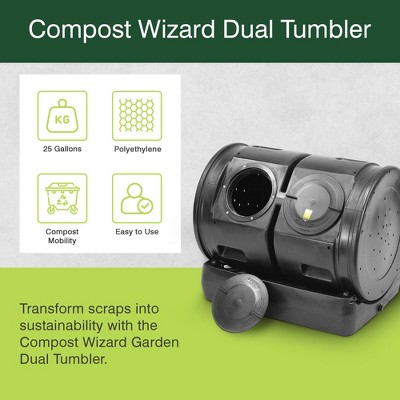 Large Black Polyethylene Dual Tumbler Compost Bin with Latching Lid