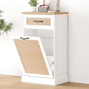 Rattan Trash Cabinet, Tilt Out Trash Cabinet with 10 Gallon Storage, Hidden Pet-Proof Garbage Can Cabinet for Kitchen Dining Living Room, White - 1 of 4