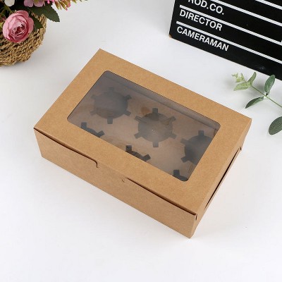 25 PCS Window Cupcake Packaging Box Muffin Cake Box With Inner Support, Specification: 6 In One (Kraft Paper)