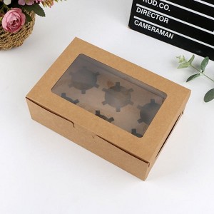 25 PCS Window Cupcake Packaging Box Muffin Cake Box With Inner Support, Specification: 6 In One (Kraft Paper) - 1 of 4