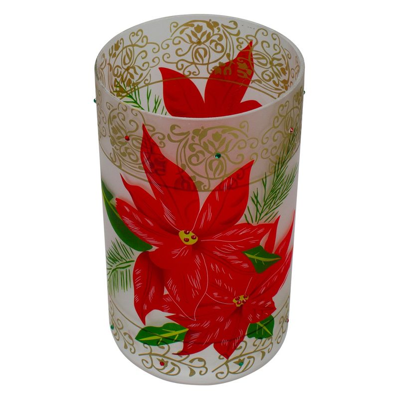 Northlight 10" Hand-Painted Red Poinsettias and Gold Flameless Glass Christmas Candle Holder, 3 of 7