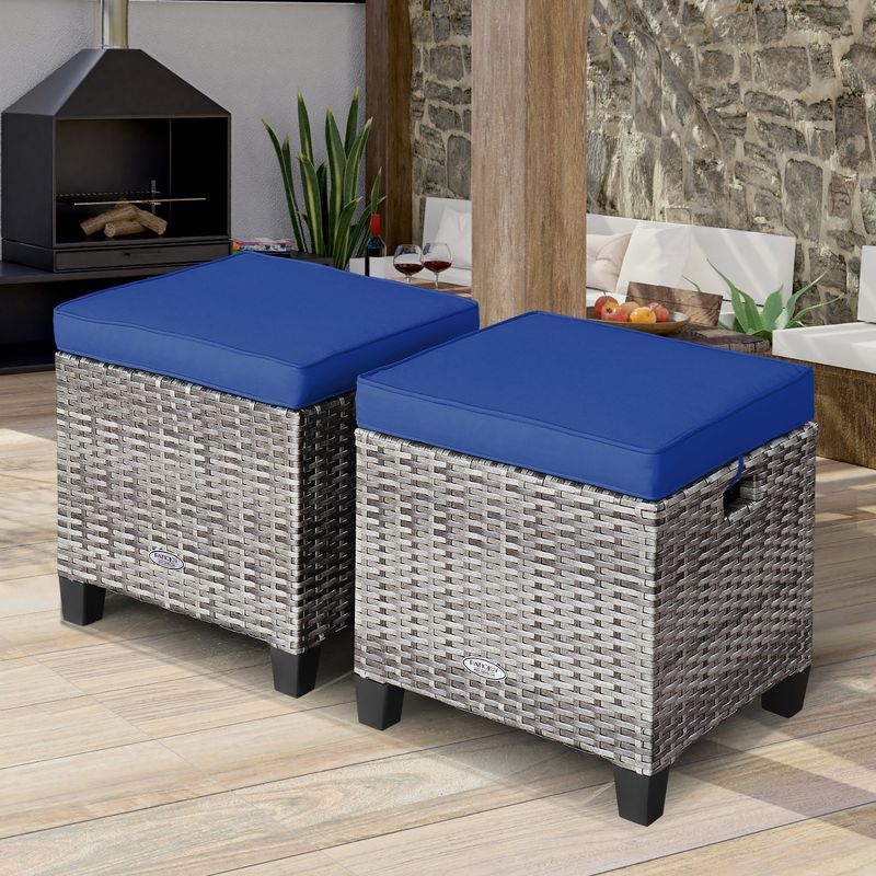 Costway 2PCS Patio Rattan Cushioned Ottoman Seat  Foot Rest Table, 2 of 11