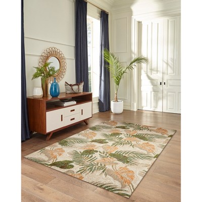 Hand-Tufted Tropical Leaf Beige and Green Synthetic Rug 8'3" x 11'6"