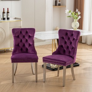 2 Piece Nailhead Ring Pull Trim Modern Kitchen Chairs,Upholstered Dining Chair, Velvet Dining Room Chairs With Solid Wood Legs, High Backrest - 1 of 4