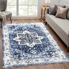 9x12 Area Rug Washable, Low-Pile Rug with Non-Slip Rubber Backing, Boho Vintage Style, Ideal for Bedroom Living Room Home Office Playroom, Blue - 2 of 4